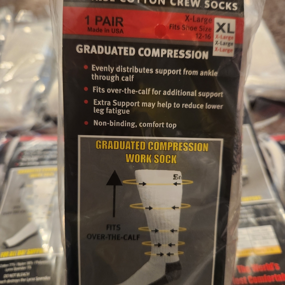 New Snap On Tools Brand X-Large Compression Crew Socks - White - Picture 2 of 5
